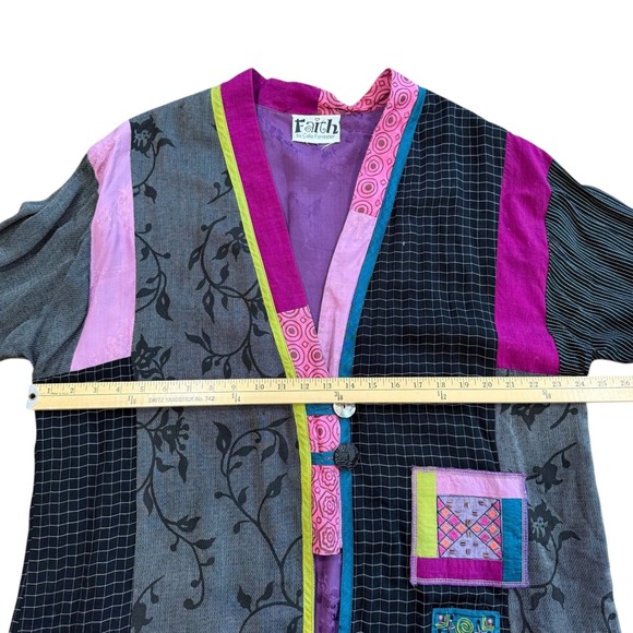 Faith by Celia Forrester Patchwork Kimono Jacket Abstract Print Women's - Picture 11 of 13